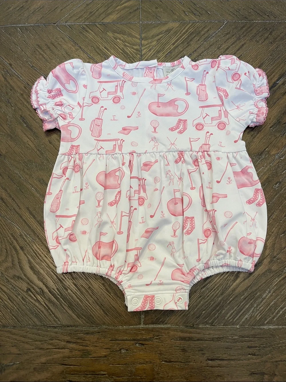 Sew Magnolia Pink Golf-Print Bubble Romper for Baby Girls